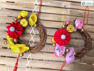 Vòng treo cửa Tết dây rừng Mai Đào Mini Decor Tết [Cute - Nhiều kiểu] PKT-TET-13